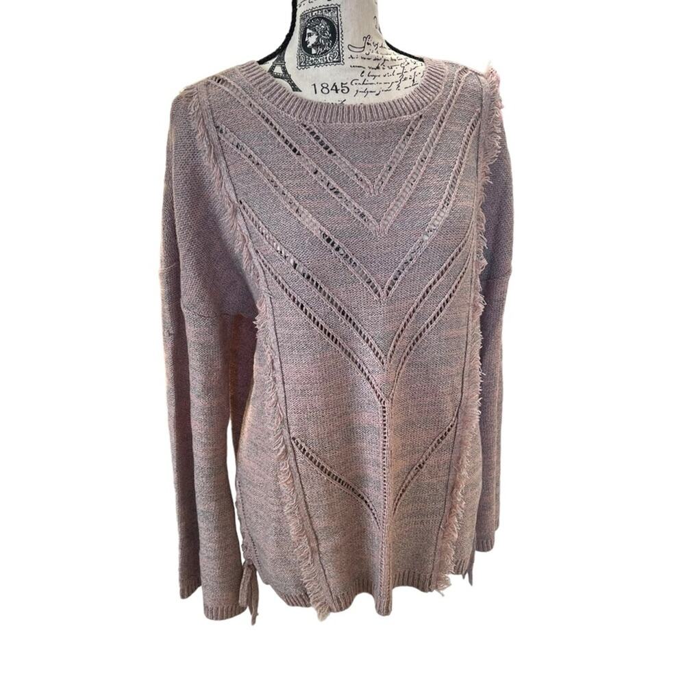 Artesia Womens Medium Sweater Crew Neck Textured Fringe Side Tie Boho Side Ties